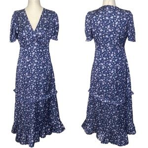 DH New York Floral Puff Sleeve Ruffle Midi Dress